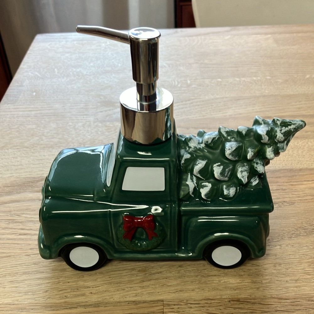 Green Truck Soap Dispenser with Christmas Tree
